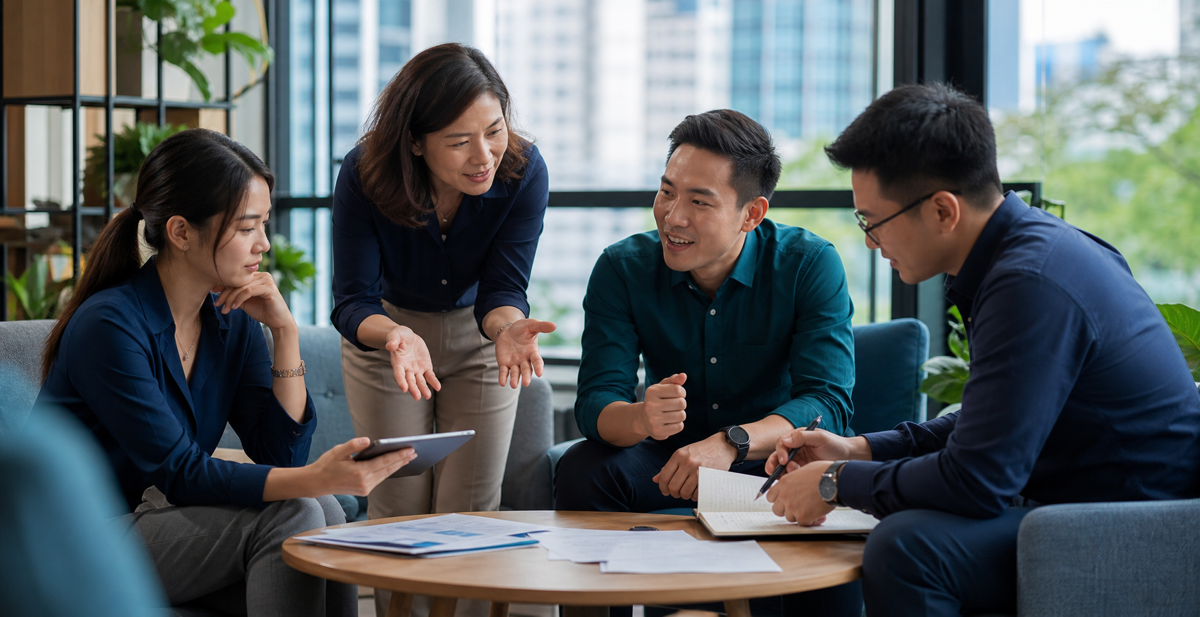 Coach helping professionals recognise different natural strengths during a development conversation