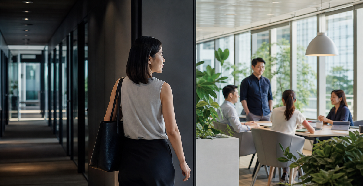 Professional choosing to move from an isolating workplace towards a supportive collaborative environment